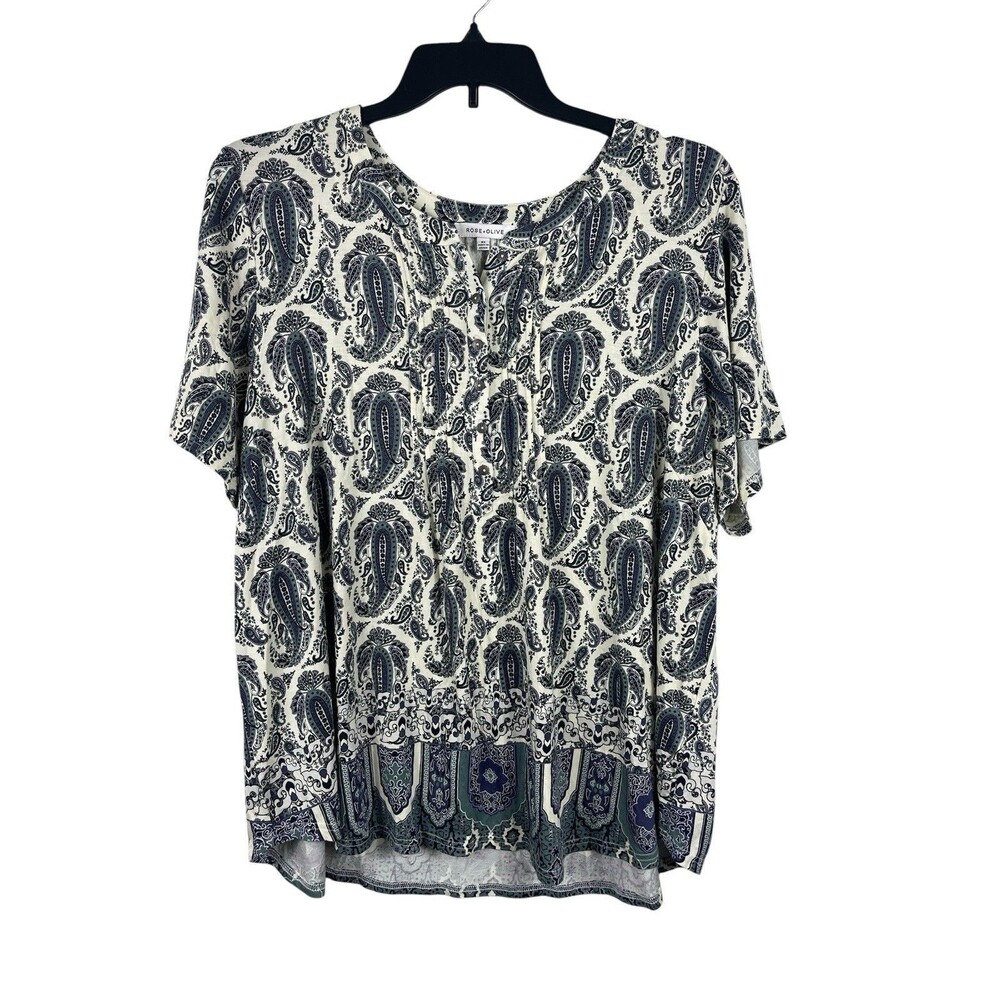 Rose & Olive 3X Paisley Peasant Top Boho Tunic Purple Short Sleeve Soft Stretch